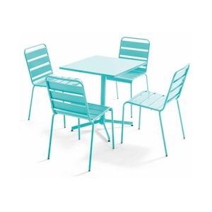Oviala Business Vierkante tafel en 4 turquoise metalen stoelen - Oviala - blauw Staal 109191
