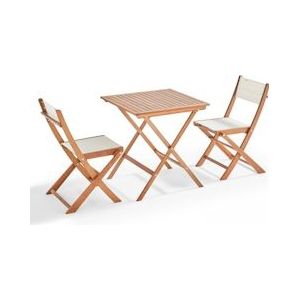 Oviala Business Vierkante klaptafel en 2 witte klapstoelen - Oviala - wit Massief hout 106573