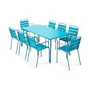 Oviala Business Set van 8 blauwe metalen fauteuils en tuintafel - Oviala - blauw Staal 103637