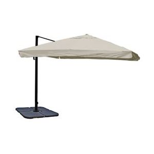 Mendler Zweefparasol HWC-A96, 3x4m (Ø5m) polyester aluminium/staal 26kg ~ Flap, crème-grijs met voet - beige Textiel 76874+70478