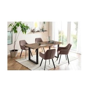 SalesFever eettafel groep 5-delig | 160 x 90 cm | acacia 26 mm walnoot blad | zwart metalen frame | 4 fluwelen stoelen | bruin - zwart - 369890