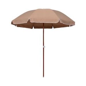 <p>Deze elegante parasol beschermt je tegen schadelijke uv-stralen en biedt perfecte schaduw. Hij is gemaakt van uv-beschermend en anti-vervagend polyester, waardoor hij lang meegaat. De parasolhoes zorgt voor optimale bescherming tegen de zon en is gemakkelijk schoon te maken.</p>
<p>De sterke stalen paal met houtkleurige coating en 8 baleinen maken de parasol stabiel en duurzaam. Je kunt erop vertrouwen dat hij stevig blijft staan, zelfs op winderige dagen.</p>
<p>Let op, wij adviseren om het parasoldoek te behandelen met een waterdichtmakende spray als hij wordt blootgesteld aan zware regenval. Zo blijft de parasol in topconditie en kun je er langer van genieten.</p>
<ul>
  <li>Kleur: taupe</li>
  <li>Materiaal: stof (100% polyester) en staal</li>
  <li>Totale afmetingen: 210 x 230 cm (ø x H)</li>
  <li>Booglengte: 240 cm</li>
  <li>Diameter paal: 32/32 mm</li>
  <li>Uv-beschermend en waterbestendig</li>
</ul>