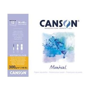 CANSON Montval aquarelpapier, wit met fijne korrel 300 g/m², ft 36 x 48 cm, blok met 12 vellen - blauw Papier 3148958073213