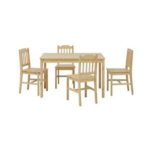Möbilia eetset 5-delig | 4 stoelen, 1 tafel | massief grenen | B 118 x D 75 x H 73 cm | naturel, gelakt | 19020016 | Serie ESSGRUPPE - beige Hout 19020016