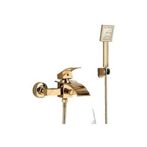 "ROZE" | Waterval badmengkraan goud douche | RVS, inclusief handdouche en houder | Mengkraan badthermostaat complete set - goud Roestvrij staal 4255604501477