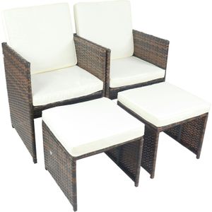 VCM 4-delige set tuinstoel loungestoel fauteuil rotan balkonstoel camping zitkussen voetensteun kruk Raloso - 4051814439452