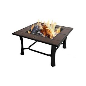 PURLINE Vierkant tafelmodel buitenfornuis van keramiek en marmer, met barbecue EFP53 - bruin Staal 59031