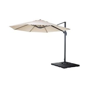 Mendler Zweefparasol HWC-A96, parasol, rond Ø 4m polyester aluminium/staal 27kg ~ crème met voet, draaibaar - beige Textiel 138559+35661+122472