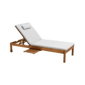 Oviala Business Ligstoel met kussen en plank in ongebleekt hout - wit Massief hout 108818