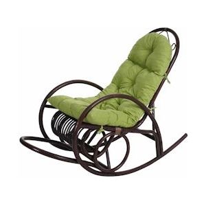 Mendler Schommelstoel HWC-C40, rotan fauteuil, bruin ~ groen kussen - groen 48223