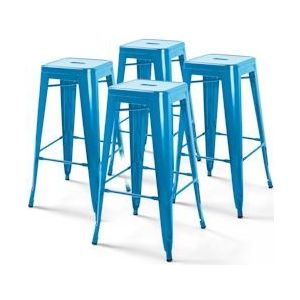 Oviala Business Set van 4 helderblauwe stalen barkrukken - blauw Staal 106695