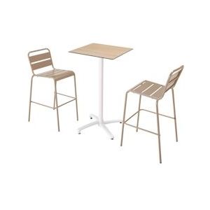 Oviala Business Set van naturel eiken laminaat hoge tafel en 2 taupe stoelen - grijs 110559