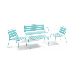 Oviala Business 4-persoons patiolounge en 1 turquoise stalen salontafel - blauw Staal 109304