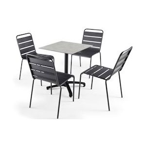 Oviala Business Set van lichtgrijze betonnen laminaat terrastafel en 4 grijze stoelen - grijs Metaal 108196