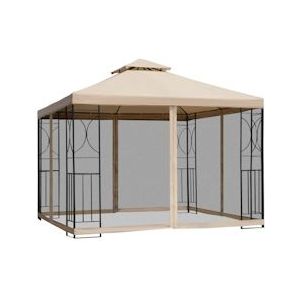 Outsunny Tuinpaviljoen Partytent Weerbestendige Tent Met 4 Planken Metaal + Polyester Beige 2,98 X 2,98 M - beige 8700000253636