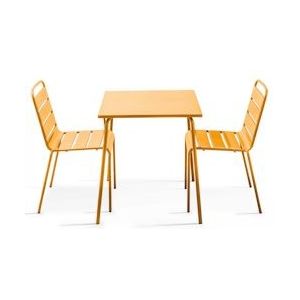 Oviala Business Vierkante tuintafel en 2 gele stalen stoelen - Oviala - geel Staal 106875