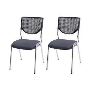Mendler Set van 2 bezoekersstoelen T401, conferentiestoel stapelbaar, stof/textiel ~ zitting donkergrijs, poten chroom - grijs Weefsel 74800