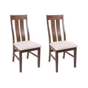 Mendler Set van 2 eetkamerstoelen HWC-M58, keukenstoel fauteuil stoel, stof/textiel massief hout ~ donker frame, crème - beige Massief hout 104675
