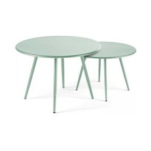 Oviala Business Set van 2 ronde salontafels in saliegroen staal 50 cm - groen Staal 109829