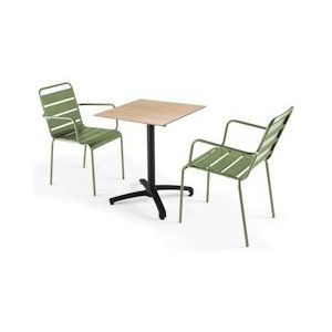 Oviala Business Set van eiken laminaat tuintafel en 2 cactus fauteuils - Oviala - groen Metaal 110141