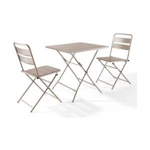 Oviala Business Inklapbare tuintafel en 2 taupe stalen stoelen - Oviala - grijs Staal 106558