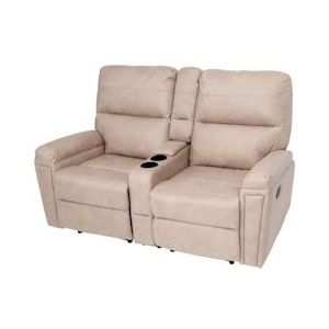 Mendler 2-zits bioscoopfauteuil HWC-K17, relaxfauteuil TV fauteuil bank, nosa ophanging bekerhouder vak ~ stof/textiel beige - beige Textiel 94725+94726+94727