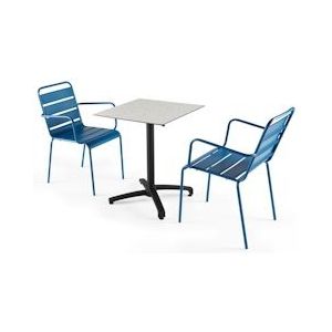 Oviala Business Set van terrazzo laminaat tuintafel en 2 Pacific blauwe fauteuils - Oviala - blauw Metaal 107754