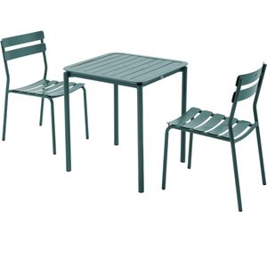 Oviala Business Vierkante terrastafel (70 x 70cm) en 2 donkergroene stoelen - groen Aluminium 111373