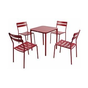 Oviala Business Vierkante terrastafel (70 x 70cm) en 4 donkerrode stoelen - rood 111382