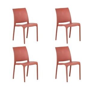 Set van 4 stapelbare stoelen van hars, gemaakt in Italië, ontwerp voor binnen- en buitengebruik, SOFIA rood - rood DH99436