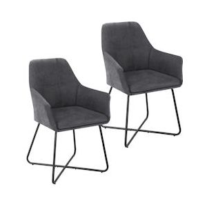 SVITA JOSIE Dining set van 2 eetkamerstoelen fauteuil gestoffeerde stoel stof donkergrijs - grijs Polyester 90524