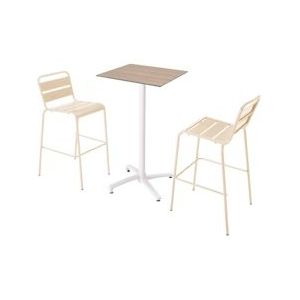 Oviala Business Licht eiken gelamineerde hoge tafel en 2 ivoorkleurige hoge stoelen set - beige 110596