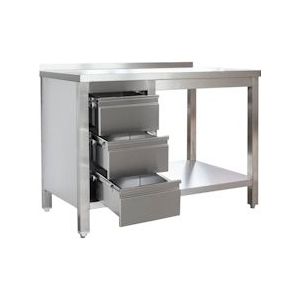 Gastro werktafel met onderblad & ladeblok met achterwand chroomstaal (BxD) 2500 x 800 mm - Edelstaal ARTGASL258C