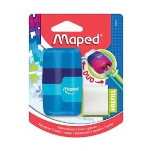 Maped potloodslijper + gom Connect Soft Touch, op blister - blauw Papier 3154140492205