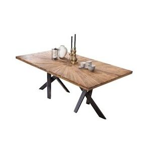 SIT Möbel Eetkamertafel 220 cm | blad teak 50 mm naturel | onderstel metaal antiek zwart | B 220 x D 100 x H 77 cm | 15713-11 | Serie TABLES & CO - meerkleurig Multi-materiaal 15713-11