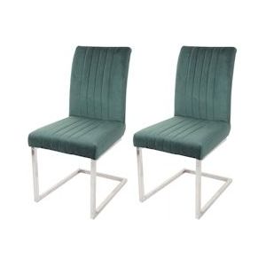Mendler Set van 2 sledestoelen HWC-L14, bezoekersstoel conferentiestoel, fluweel roestvrij staal geborsteld ~ groen - groen Weefsel 98099