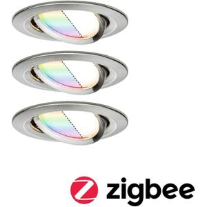 Paulmann LED inbouw armatuur Smart Home Zigbee Nova Plus Coin basisset zwenkbaar rnd 84mm 50° 3x5,2W 3x400lm 230V dimmb RGBW ijzer geborsteld 92965 - grijs 92965