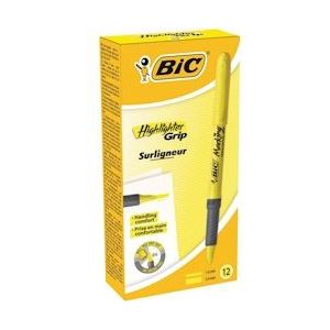Bic markeerstift Highlighter Grip, geel, doos van 12 stuks - 20070330312559