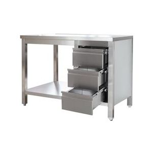 Gastro werktafel met onderblad & ladeblok rechts zonder achterwand chroomstaal (BxD) 2000 x 800 mm - Edelstaal ARTGSR208C