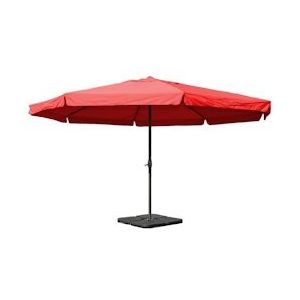 Mendler Parasol Meran Pro, gastronomische marktparasol met volant Ø 5m polyester/aluminium 28kg ~ bordeaux met voet - rood Textiel 34346+31831