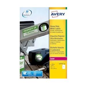Avery L4775-20 ultra-sterke etiketten ft 210 x 297 mm (b x h), 20 etiketten, wit - 3266550132258