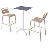 Oviala Business Set van hoge tafel in grijs laminaat en 2 hoge stoelen in taupe - grijs 110602