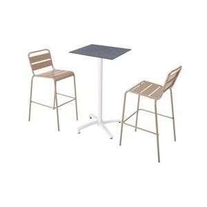 Oviala Business Set van hoge tafel in grijs laminaat en 2 hoge stoelen in taupe - grijs 110602