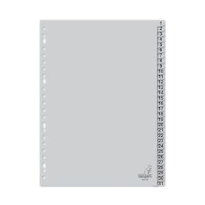 Kangaro tabblad A4 cijfers PP 120 micron 23r. 31 delig grijs - grijs Polypropyleen, kunststof G431CM