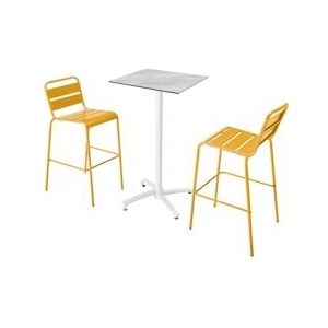 Oviala Business Set van marmeren laminaat hoge tafel en 2 gele hoge stoelen - geel 110562