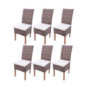 Mendler Set van 6 eetkamerstoelen Rieten stoel Stoel M44, Kubu rotan ~ met zitkussen - bruin 12408+12408+12408