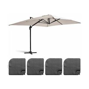 Oviala Business Offset parasol 3x4m en 4 invulpanelen in wit aluminium - wit 107311