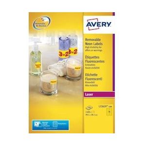 Avery afneembare neon etiketten ft 99,1 x 38,1 mm (b x h), doos van 100 blad, 1400 stuks, neongeel - 3266550126059