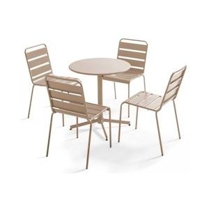Oviala Business Ronde tuintafel en 4 taupe stoelen - Oviala - grijs Staal 107898