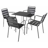 Oviala Business Set van 60 cm zwarte tafel en 4 grijze metalen stoelen - grijs 111582